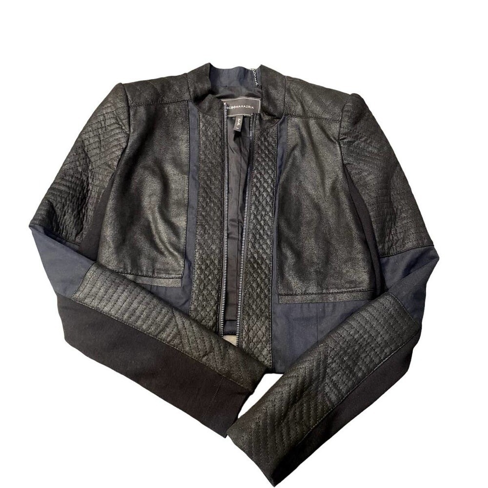 BCBGMAXAZRIA Women's Long Sleeve Joshua' Quilted Moto Jacket Black Size XS